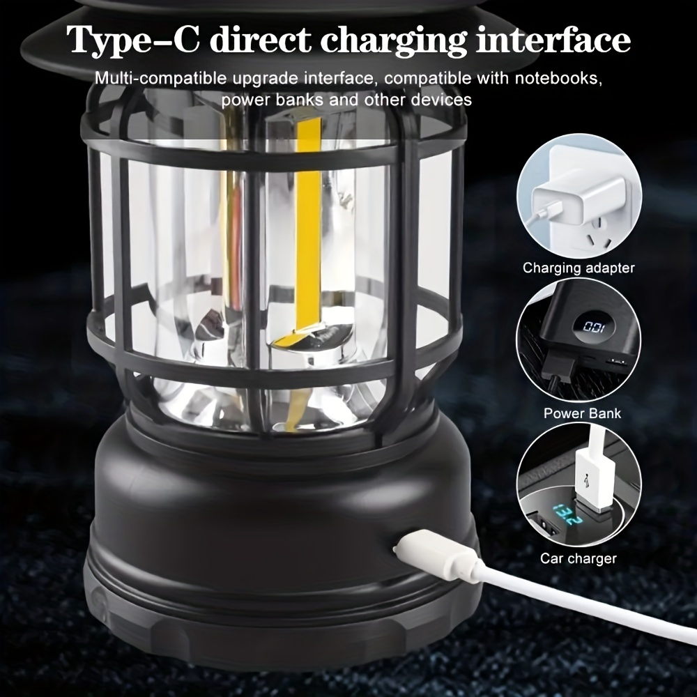 Camping Lanterns Rechargeable, Portable Electric LED Camping Lights Outdoor  Hanging Tent Light Vintage Tabletop Lantern Decor Stepless Dimming