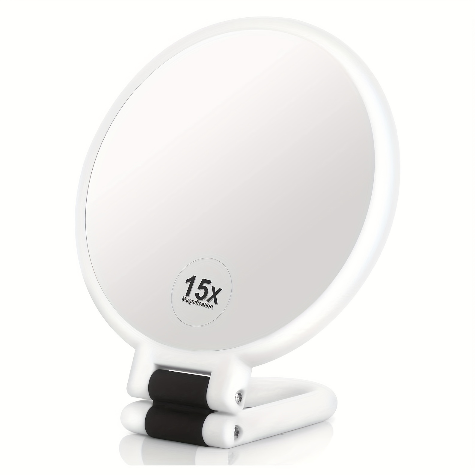 

1x 15x Magnifying Handheld Mirror, Double Sided Pedestal Magnification And True Image Makeup Mirror, Compact Size And Portable Vanity Cosmetic Mirror