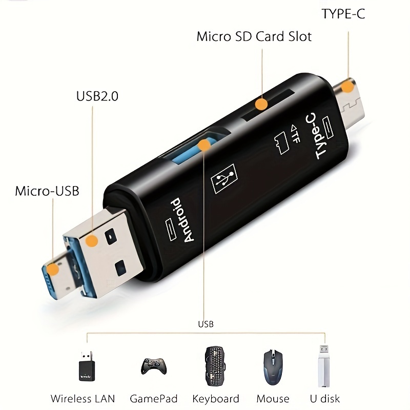 5 Dans 1 Lecteur De Carte Micro SD Adaptateur Type C Micro USB Lecteur De  Carte