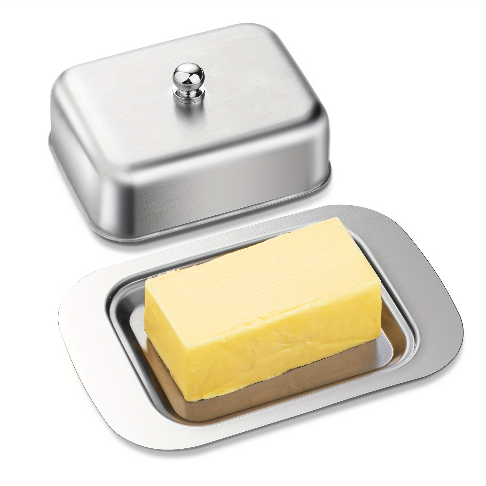 

1pc, Butter Box, Metal Butter Box, Stainless Steel Butter Saucer With Cover, Creative Butter Dish, Cheese Storage Box, Butter Keeper, Kitchen Stuff, Kitchen Gadgets