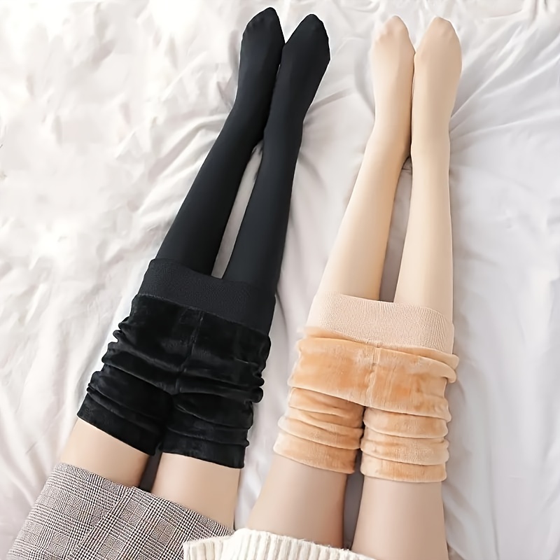 Plush Lined Tights, Opaque High Waist Elastic Thermal Leggings Pants,  Women's Stockings & Hosiery