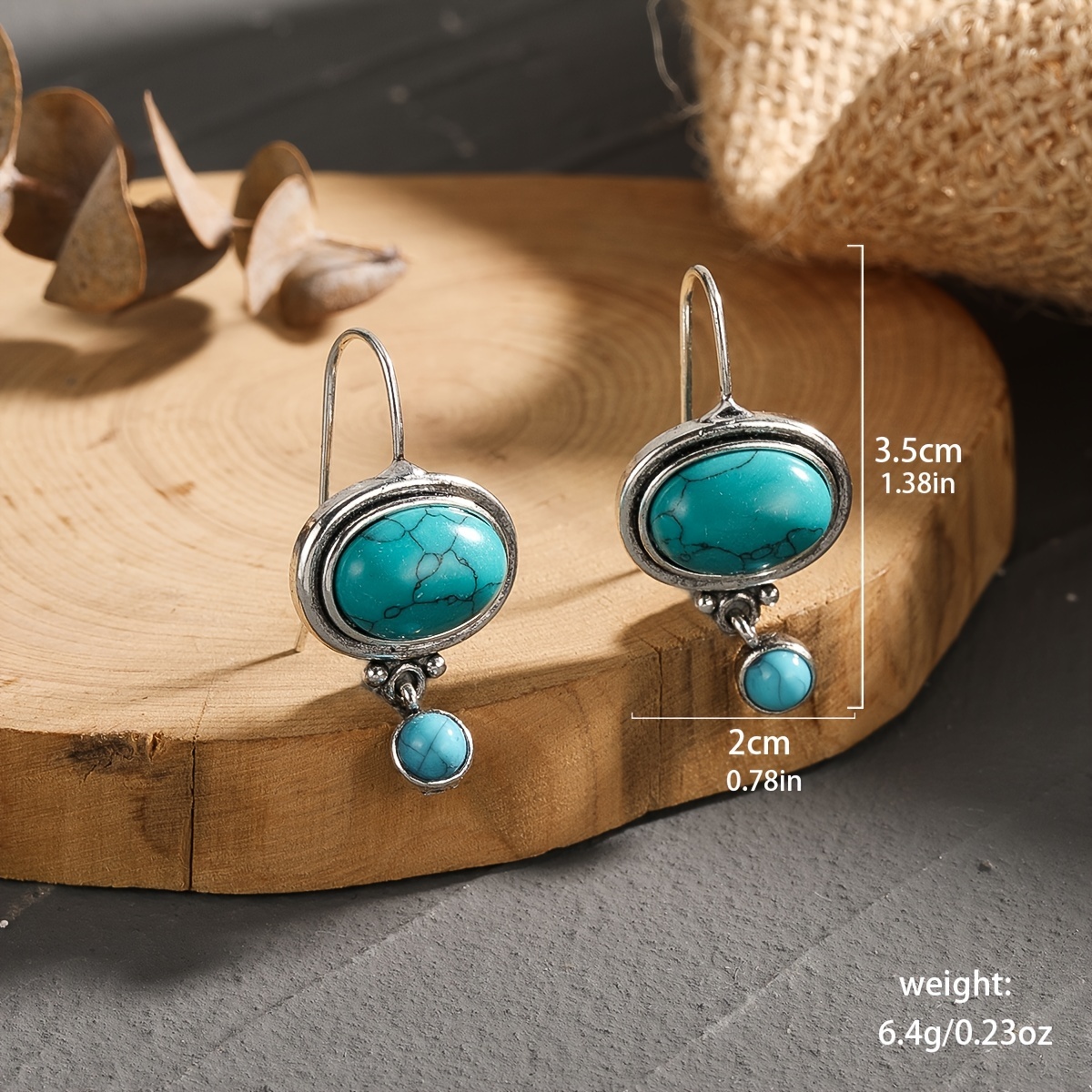 Vintage Boho Turquoise Dangle Earrings, Birthstone Style