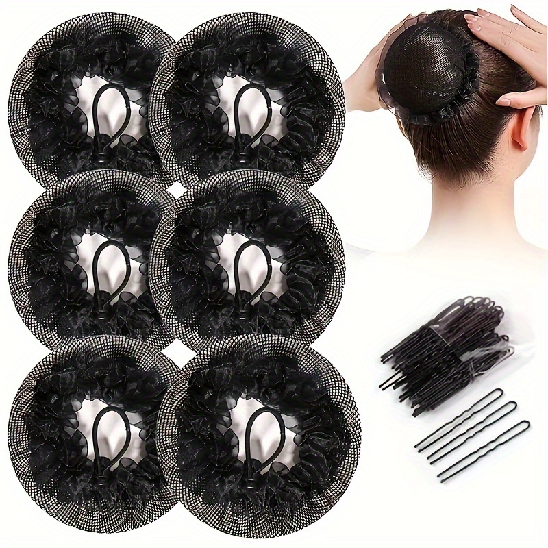 

6pcs Black Bun Hair Nets Stretch Invisible Hair Nets Reusable Elastic Mesh Bun Cover Ballerina Dancer Bank Clerk Nurse Hair Accessories For Women