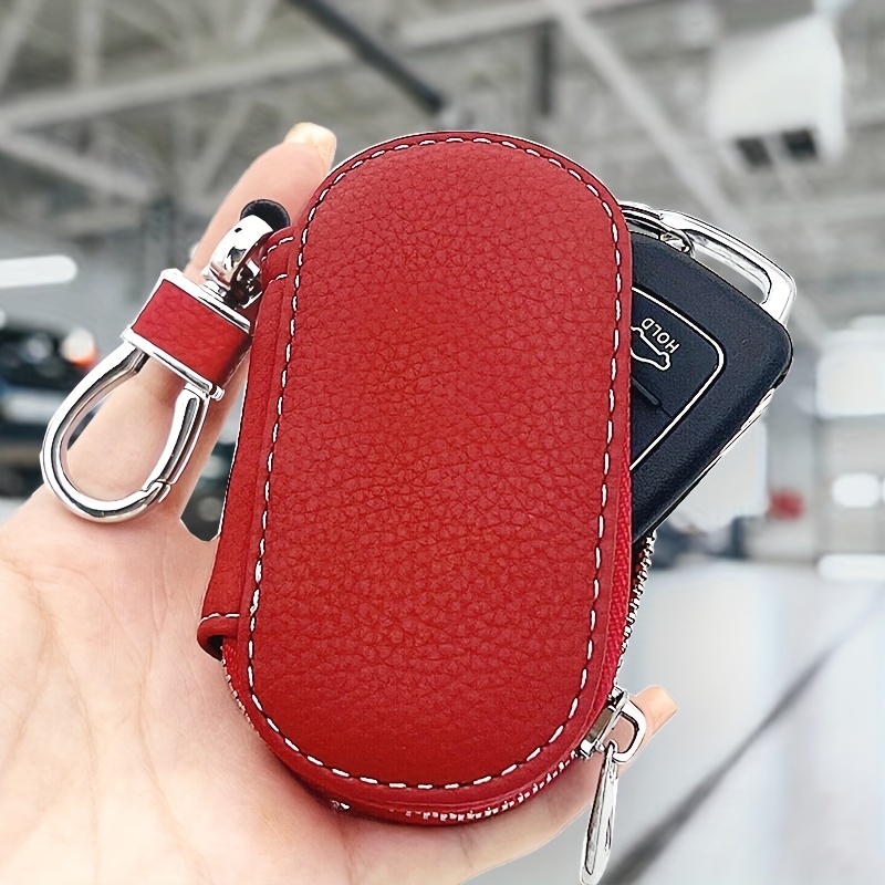Unisex Leather Car Key Holder Case Ring Portable Keychain Pouch Organizer  Zipper 