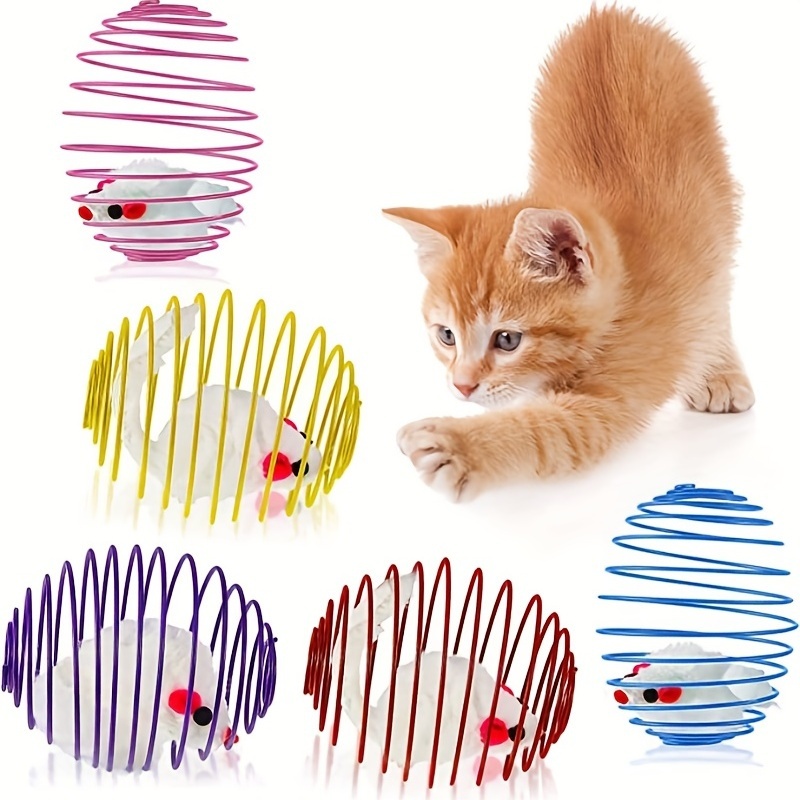 3pcs Colorful Spring Toy Set - Keep Your Cat Entertained with Interactive  Rolling Balls & Mouse Toys!