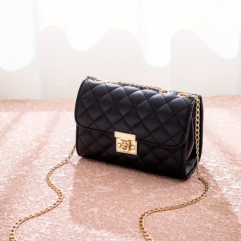 Argyle Quilted Chain Crossbody Bag, Trendy Turn Lock Square Bag