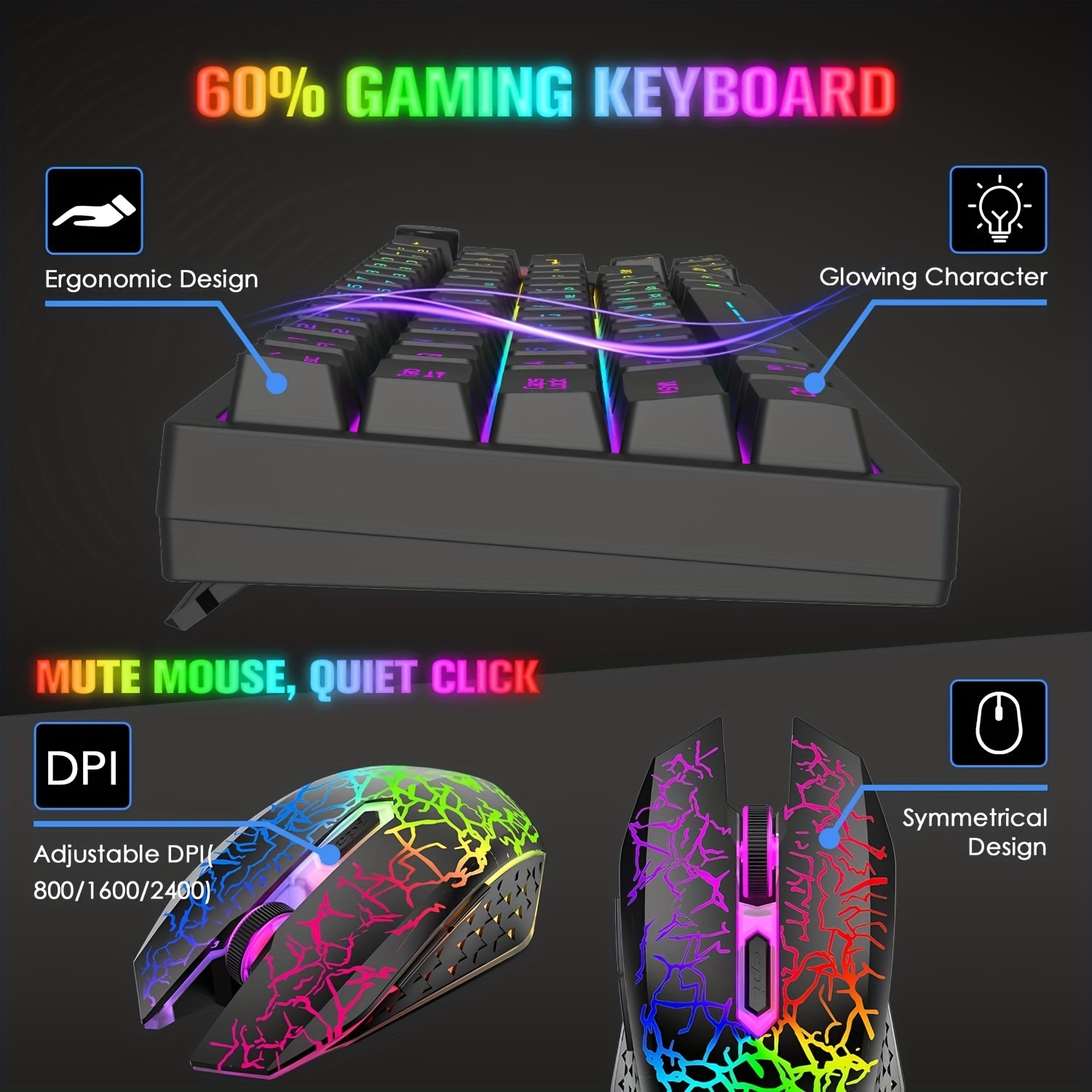 Wireless Gaming Keyboard and Mouse Combo,12 RGB Backlight Rechargeable  4000mAh Battery,Mechanical Feel Anti-ghosting Keyboard and RGB Wireless  Gaming