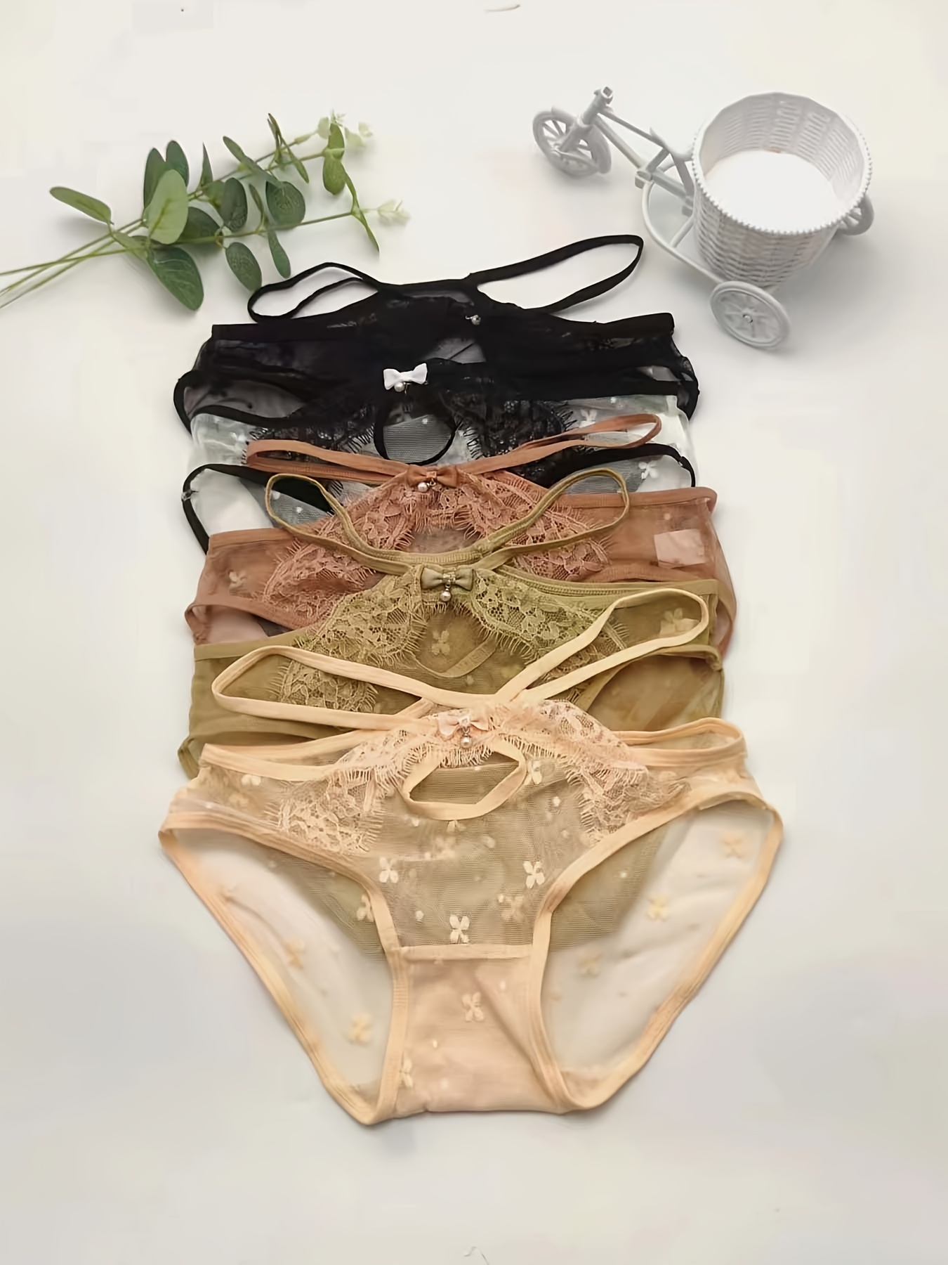 6 Pack Sexy Lace Bikini Panties, Sheer Lace Low Cut Bikini Briefs, Women's  Lingerie & Underwear