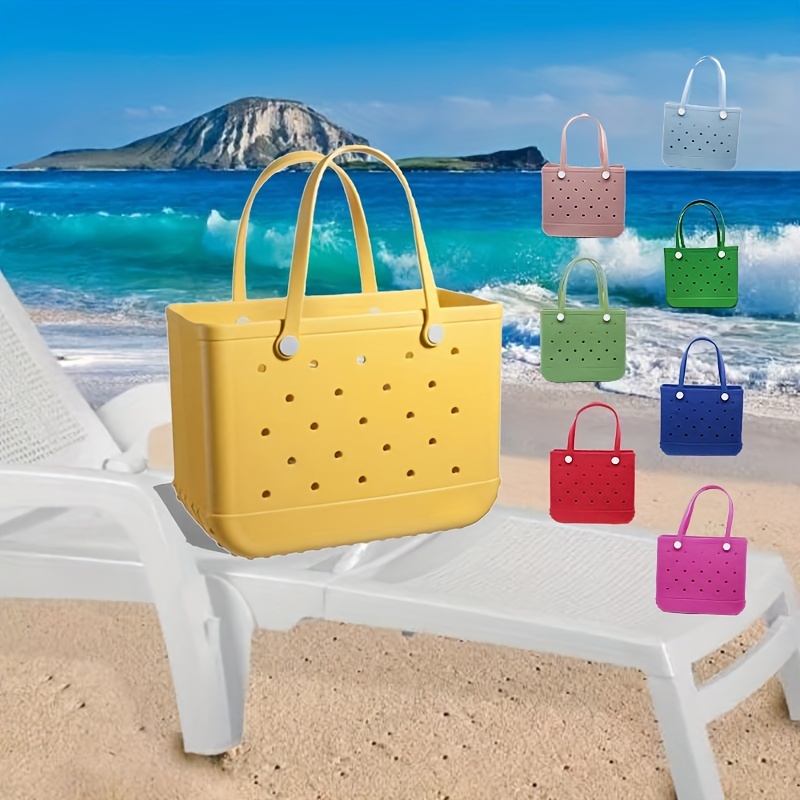 Solid Color Waterproof Beach Bag, Portable Handbag For Outdoor,travel Beach  Swimmingtote Bag - Temu Japan