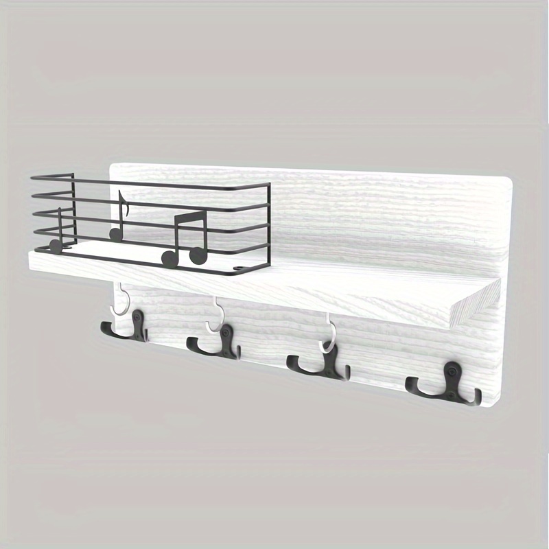  NAUMOO Soporte para llaves de madera blanca, organizador de  correo montado en la pared y colgador de llaves, estante moderno de entrada  de granja con 4 ganchos dobles de latón, estante
