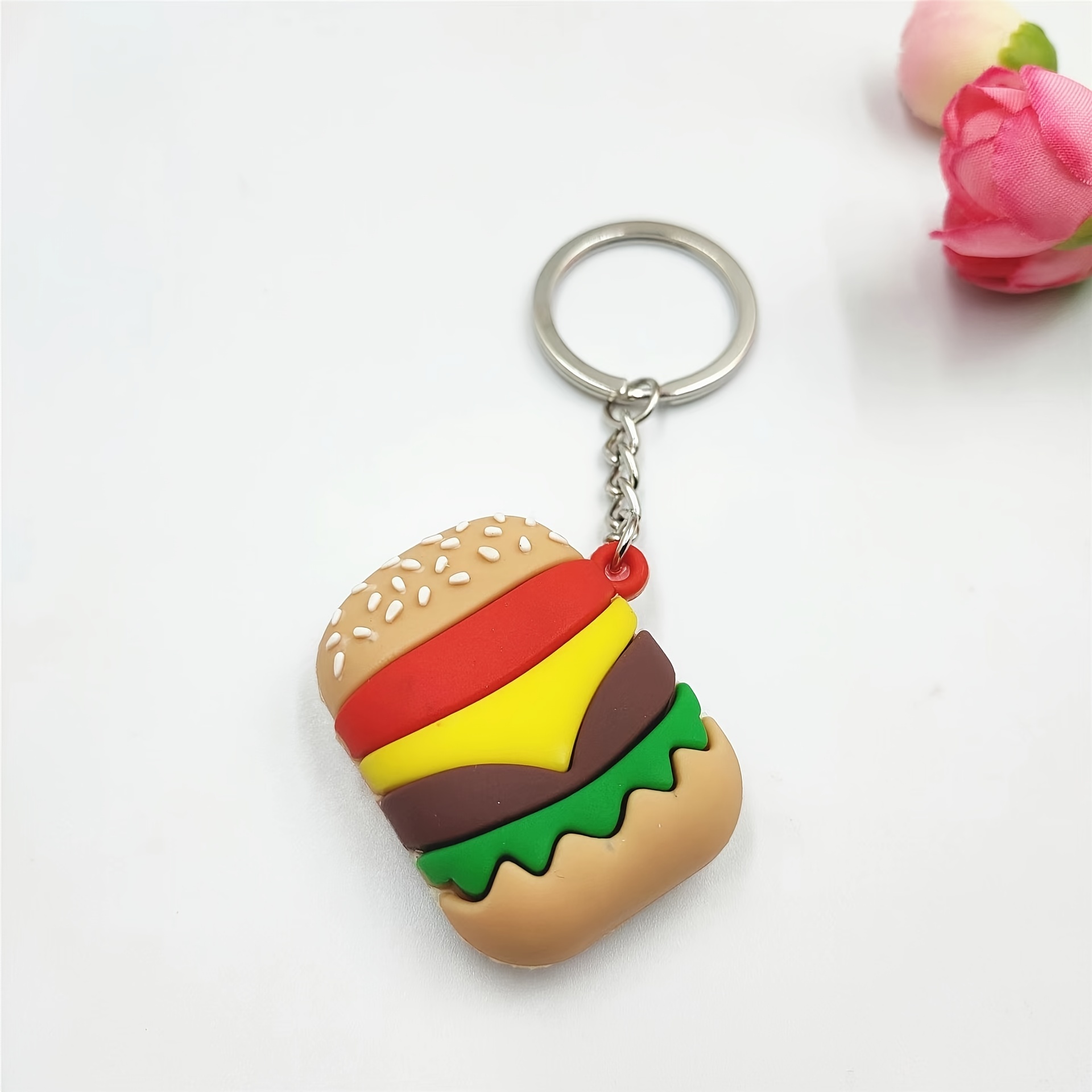 Fashion PVC Rubber Keychain Burger Keychain Cute Expression French
