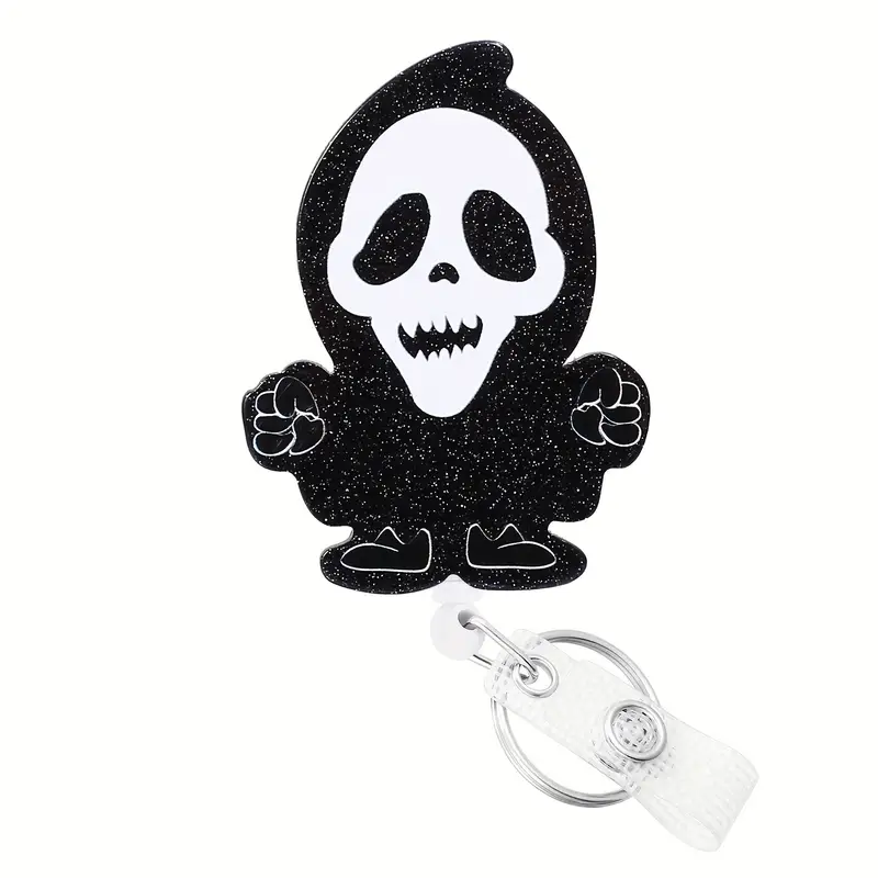 Cartoon Halloween Skull Face Badge Reel Retractable Nurse Id - Temu