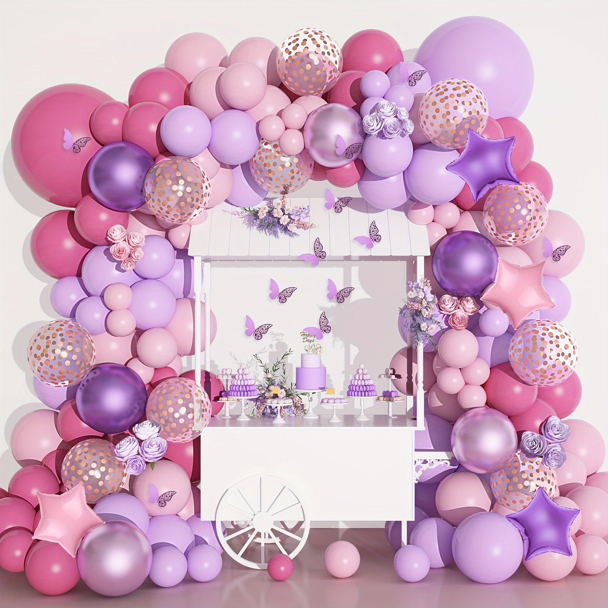 

180pcs, Pink And Purple Balloon Garland Arch Kit Butterfly Baptism Decorations For Girls, Lavender Purple Dusty Pink Stars Foil Balloons For Women Birthday Bridal Shower Wedding Party Supplies