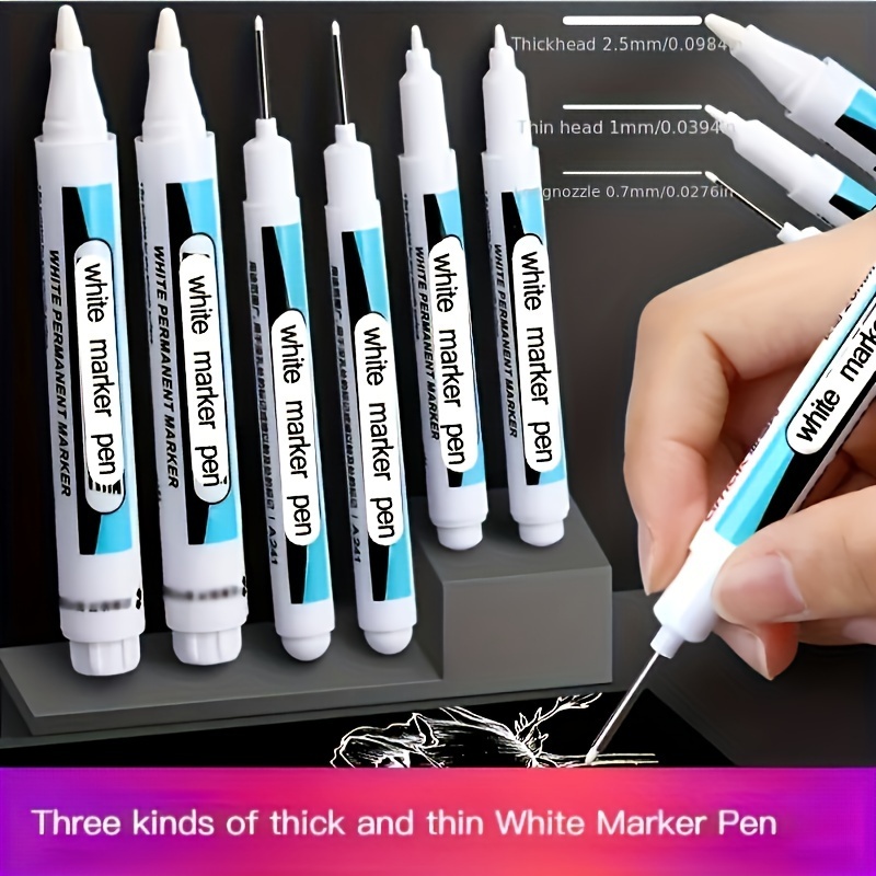 1pc White Highlighter Pen, 1mm Quick-drying Waterproof Bold Tip Oil-based  Paint Marker For Art Drawing Highlighting