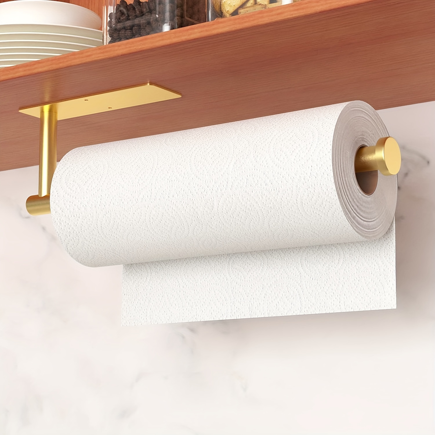 

1pc Paper Towel Holders, Non-clip Tissue Holder, Tissue Roll, Wall-mounted Punching-free Paper Rack, Self-adhesive Under Cabinet Organizer, For Kitchen, Bulk Paper, Kitchen Supplies
