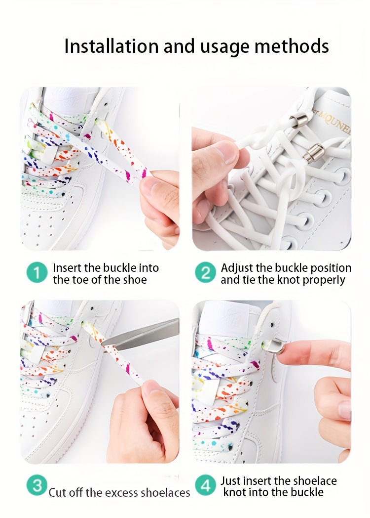 1 Pair Ink Splashing Lazy Free Tie Elastic Shoelaces, Elastic Multicolor Shoelaces With 4pcs Metal Press Buckles
