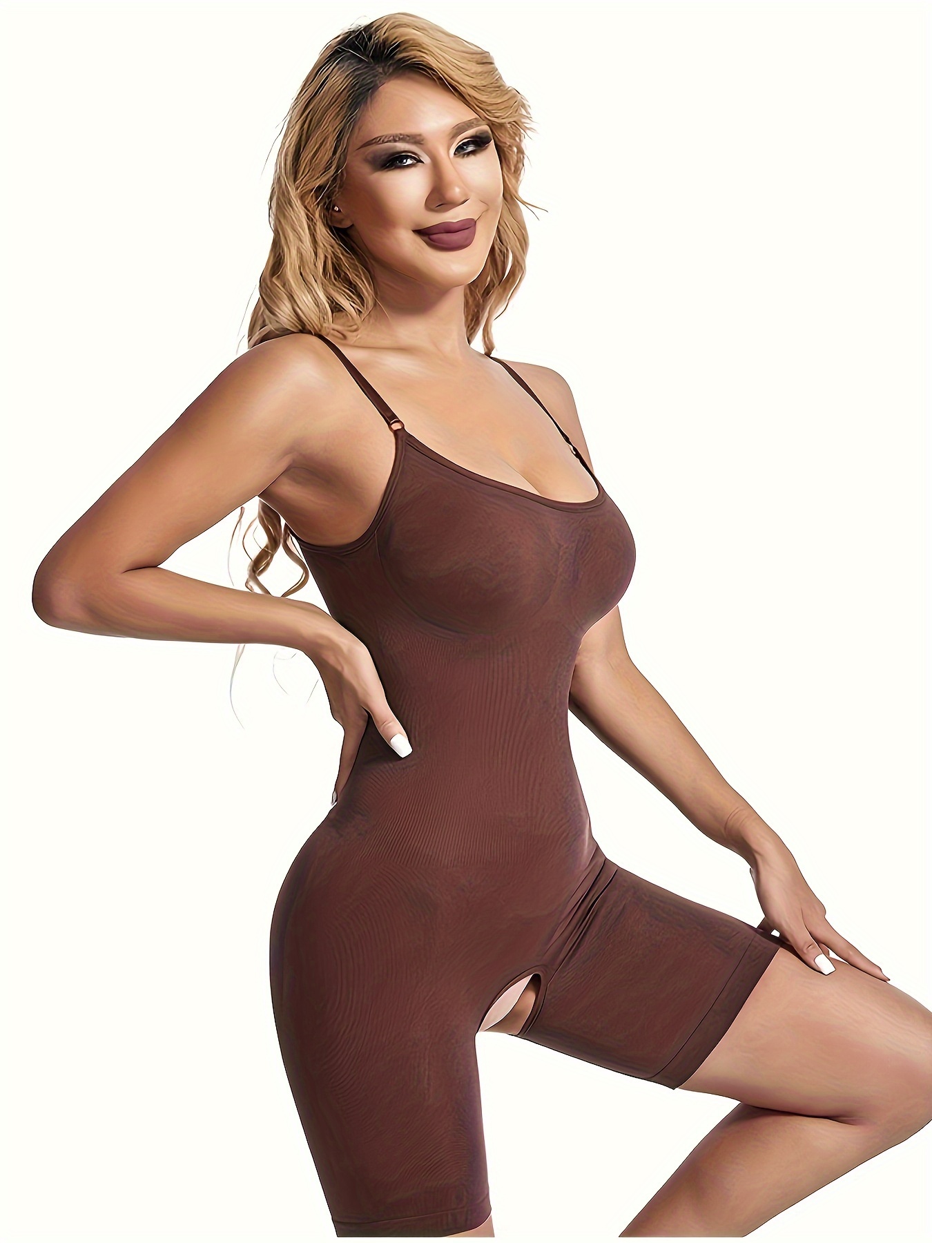 MUGUOY Tummy Control Bodysuit Shapewear,Seamless Sculpting Thong Body Shaper,V  Neck Firm Camisole Butt Lifter Sleeveless Jumpsuit. (S, Beige-Long) at   Women's Clothing store