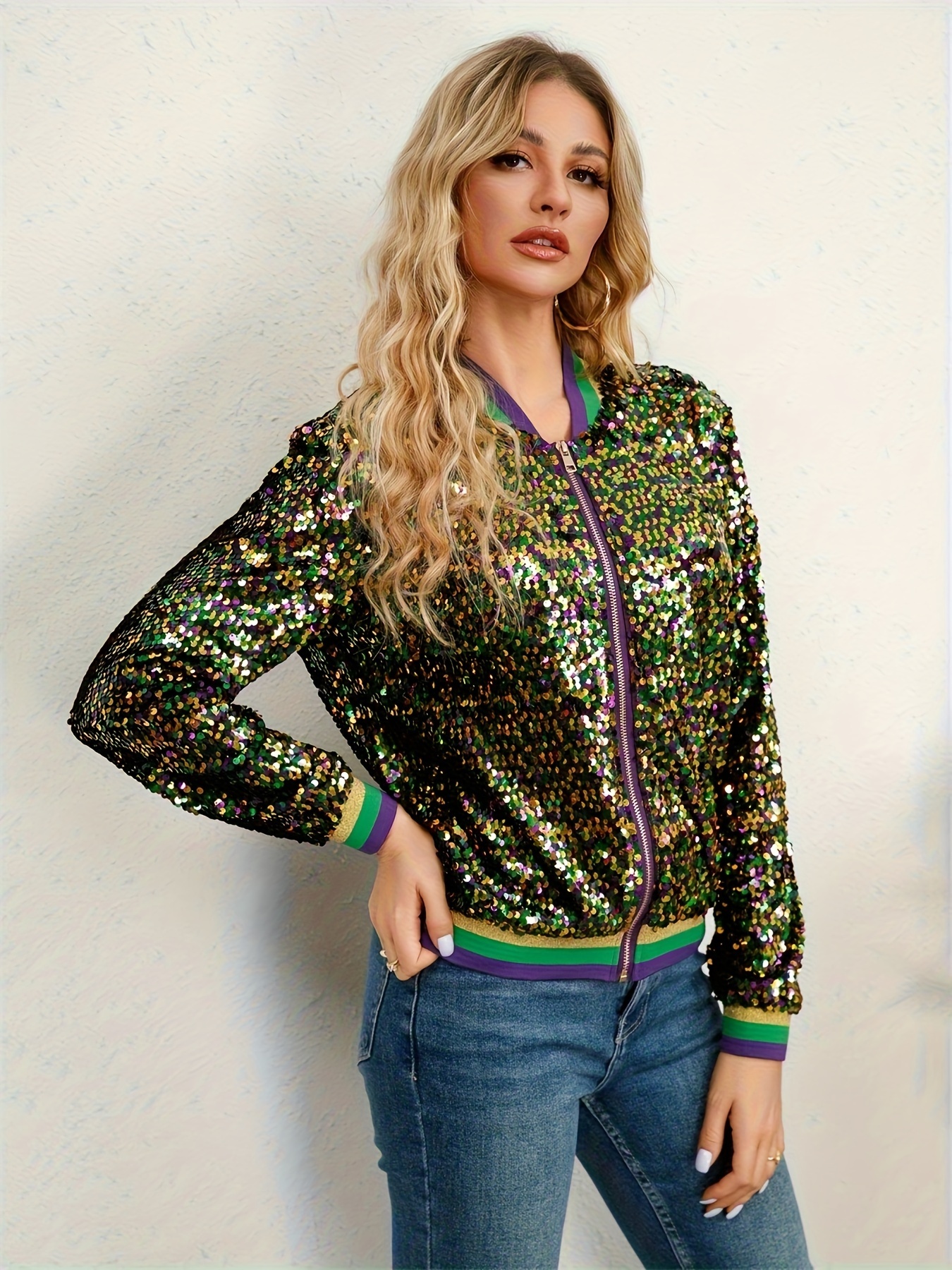 Green sequin clearance jacket womens