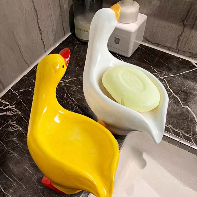 Soap Dish Self Draining Soap Holder Cute Duck Shape Soap Rack for