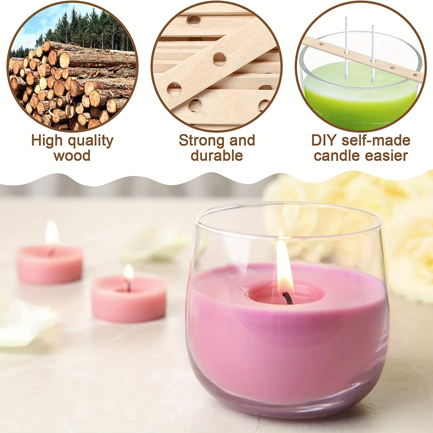Wooden Candle Wick Holders,Candle Wicks Centering Device,Candle Wick  Bars,Wick Holders for Candle Making,Wick Clips for Candles,Candle Centering
