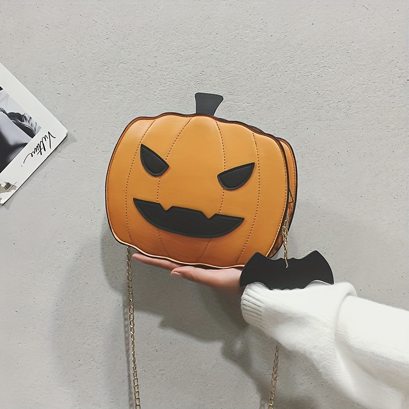 Funny Pumpkin Shaped Crossbody Bag, Halloween Ghost Skull Cartoon