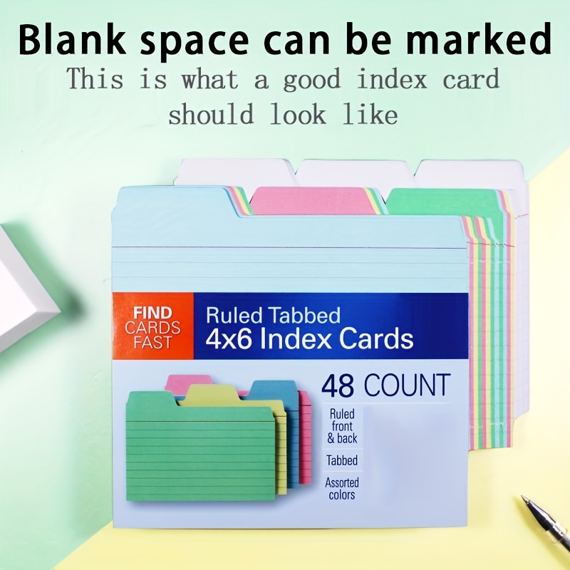 Findit Tabbed Index Cards for Office Organization - Pack of 36 Assorted Index Card Dividers - College Supplies, 4x6 Inches