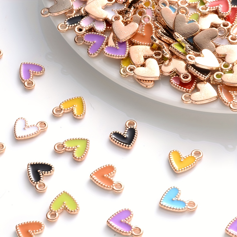 30pcs Enamel Heart Charms Colorful Tiny Heart Pendant Bracelet