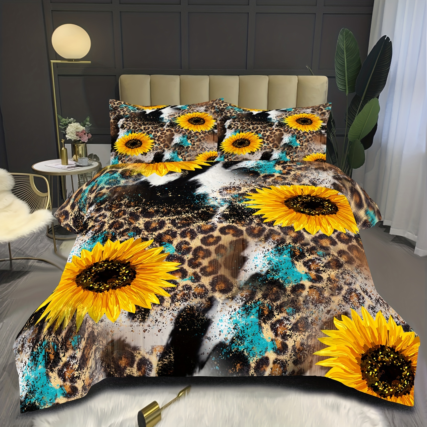 Modern Simple Quilt Set, Sunflower Leopard Print Bedding Set, Soft  Comfortable Quilt, For Bedroom, Guest Room Decor (1*quilt +  1/2*pillowcases, Without Core) - Temu