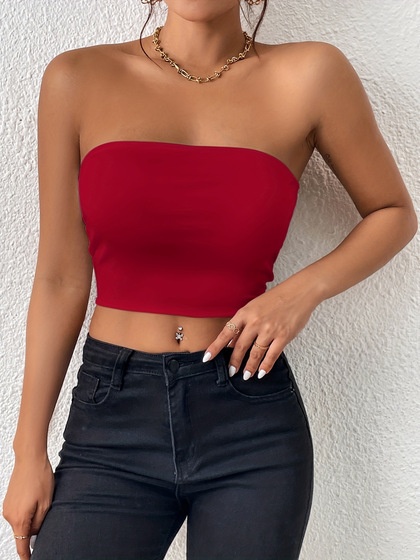 Sexy Bodycon Crop Tube Top, Solid Stretchy Tube Top, Casual Every Day Tops,  Women's Clothing