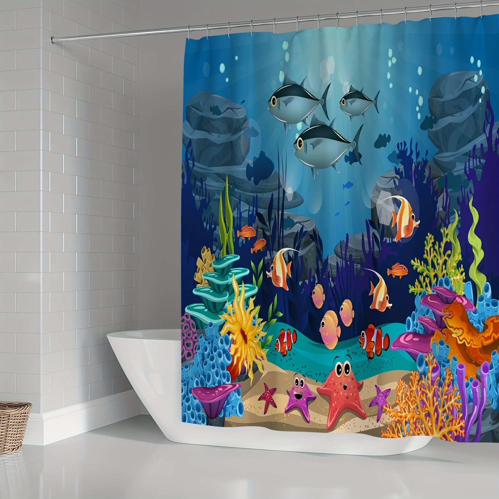 Shower Curtain Set Bathroom Rugs Underwater World Cartoon - Temu Canada