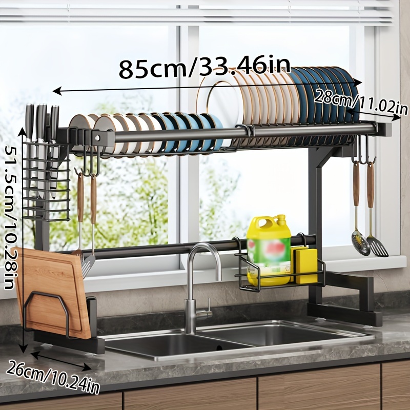 Over Sink Adjustable Dish Drying Rack In Stainless Steel. Space