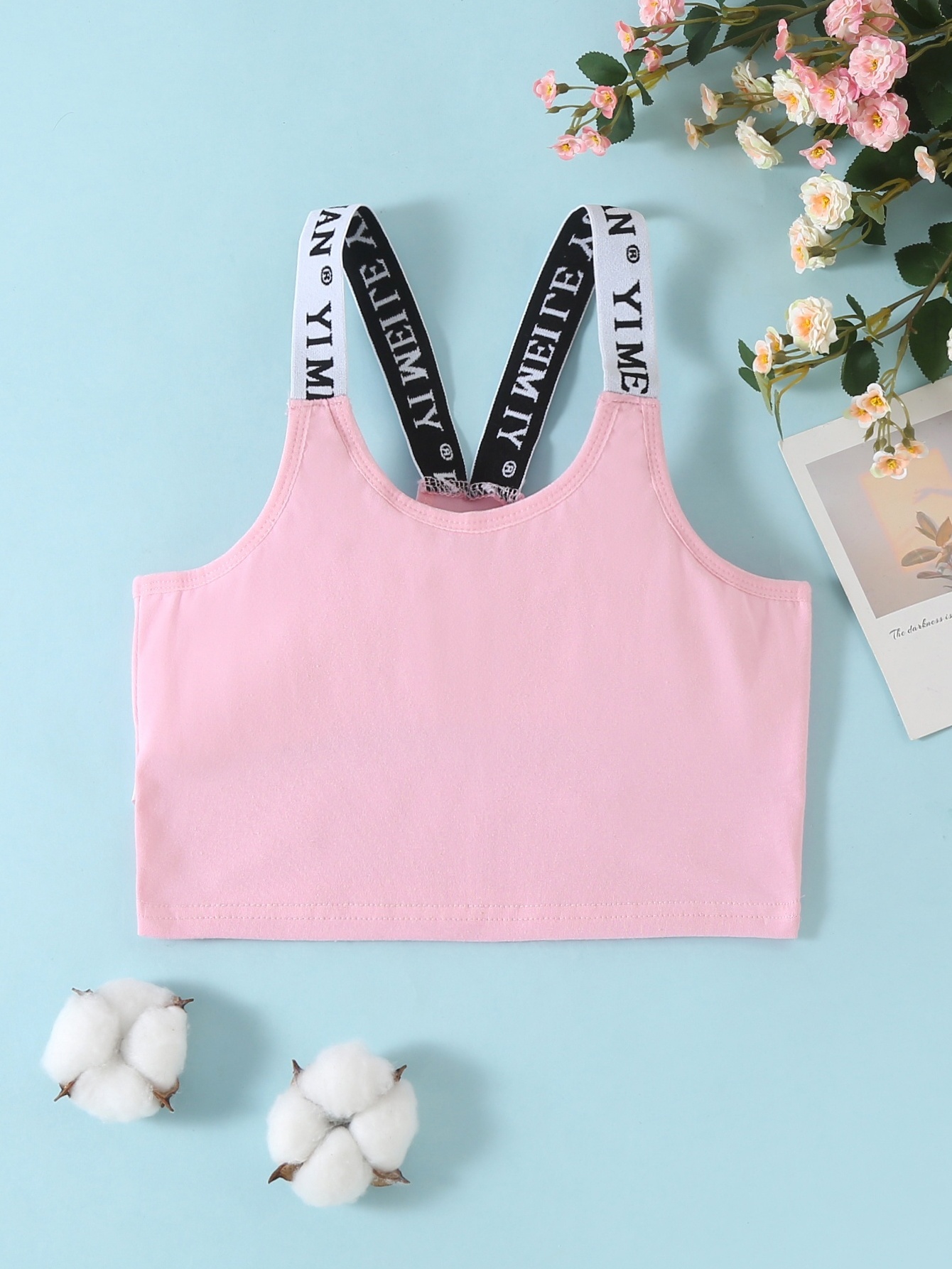 Girl's Sports Bra Letter Print Elastic Shoulder Strap Cotton - Temu