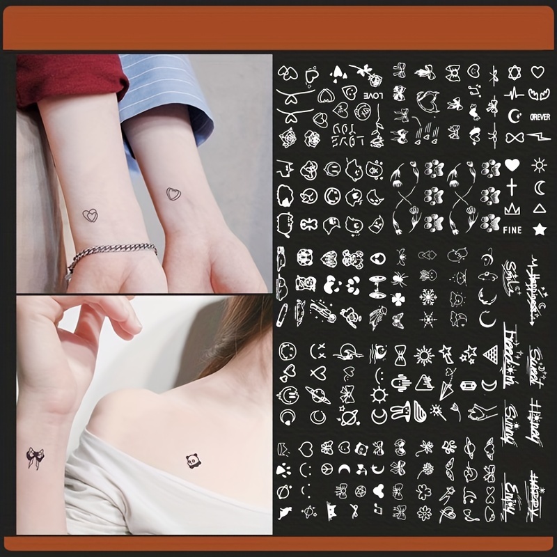 184 Patterns Patterns Tattoo Stickers For 15 Days Disposable Waterproof Non-reflective Cute Temporary Semi-permanent Tattoo Sticker or Men And Women Body Arm Finger Wrist Ear Back Body Part Water Proof