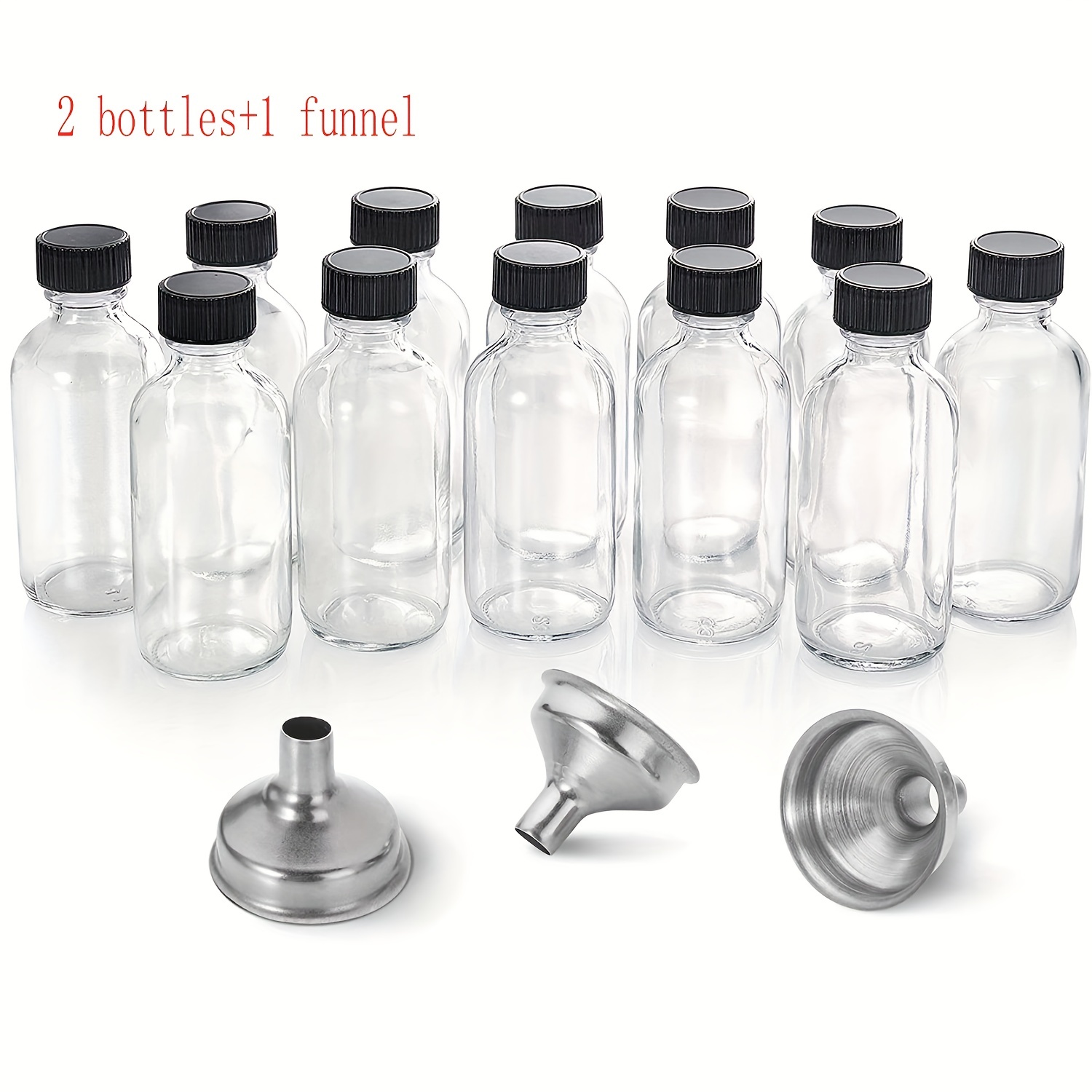 Kit de botellas de jugo – El paquete de chupitos de jugo incluye frascos de  vidrio transparente de 2 onzas, tapas a prueba de fugas, embudo, recetas