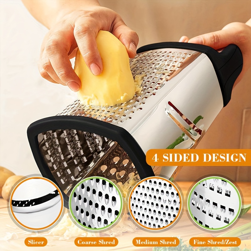 Multifunctional Box Grater Cheese Graters Stainless Steel For Kitchen  Graters For Kitchen With 4 Sides Grater Non-Slip Base