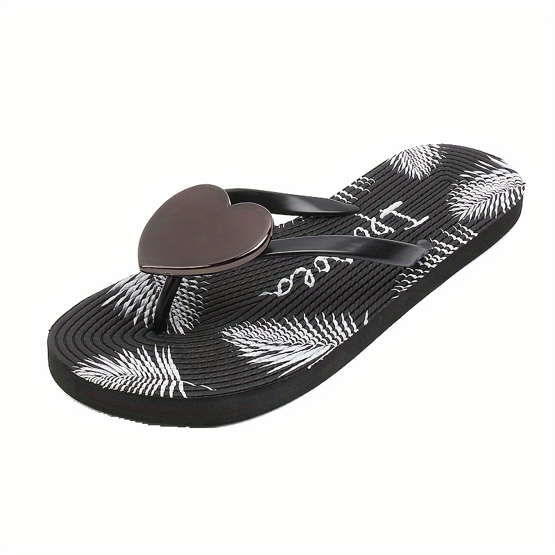 

Women's Heart Decor Flip Flops, Trendy Clip Toe Flat Summer Shoes, Lightweight Slip On Beach Shoes