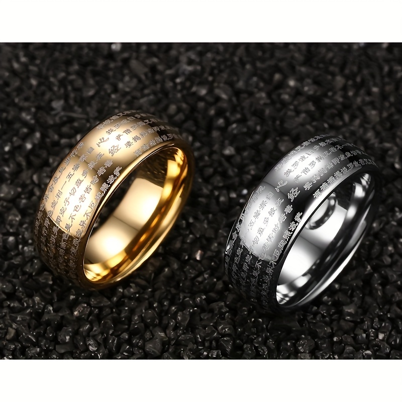 

1pc Domineering Lucky Amulet Mantra Heart Sutra Ring, Retro Style Men's And Women's Ring Wishing Good Luck And Wealth
