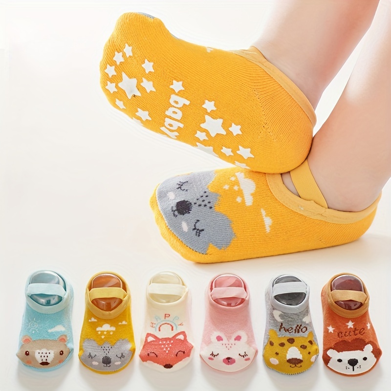 

3pairs Cute Casual Cartoon Animal Knit Floor Socks, Non-slip Comfortable Breathable Cotton Socks For Toddler Baby Boys And Girls