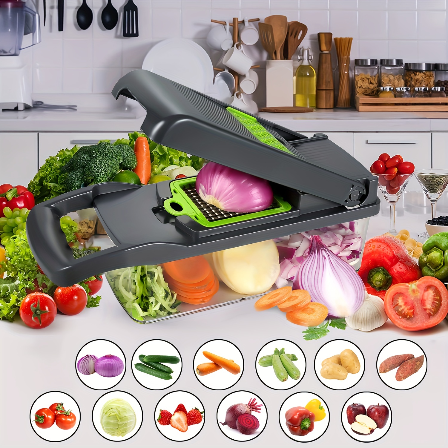 Paddsun Multifunction Food Vegetable Cutter Fruit Peeler Chopper Slicer for Kitchen New, Green