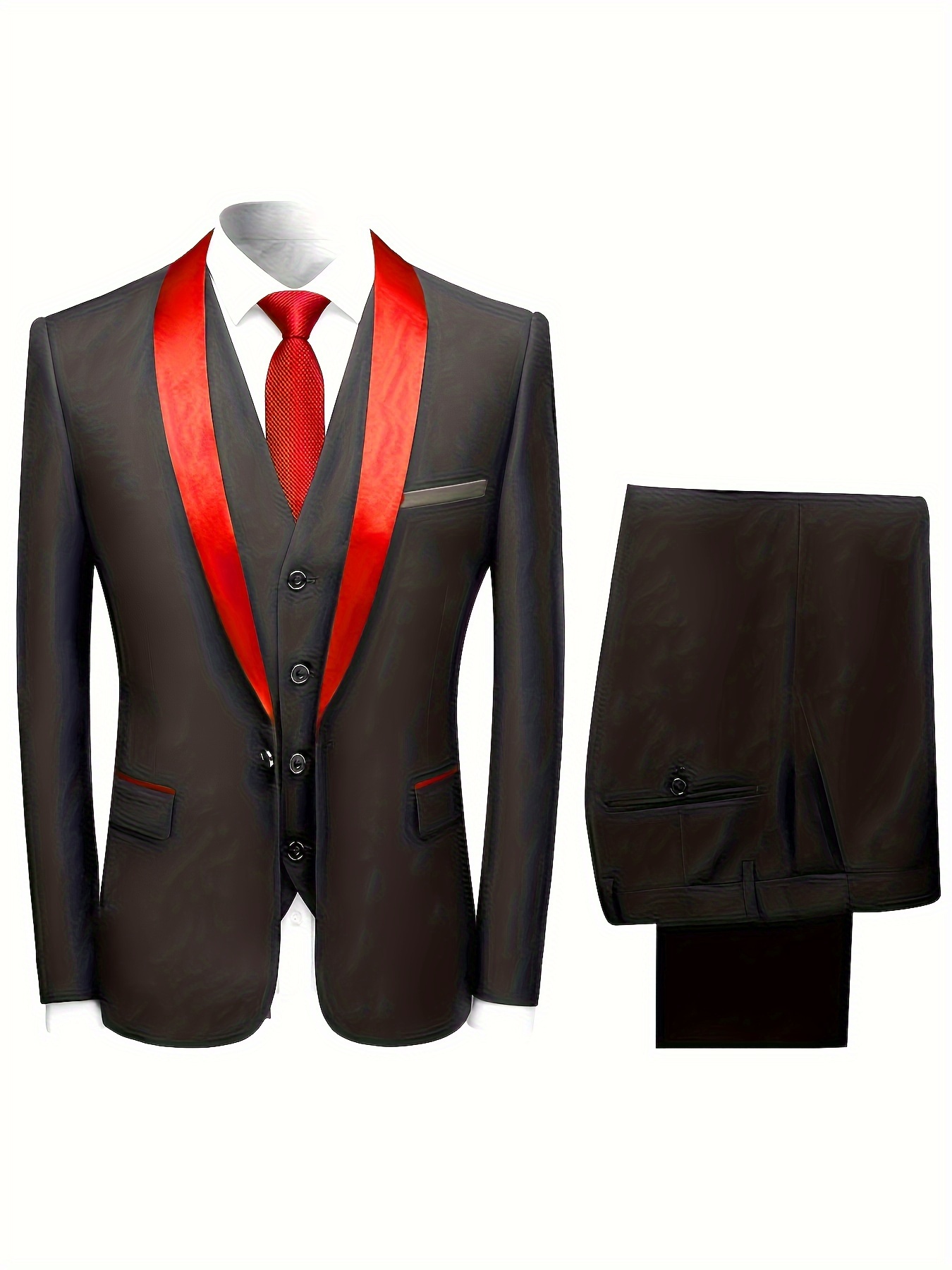 Blazer for Men,Men's 3 Piece Slim Fit Suit Set 2 Button Blazer Jacket Vest  Pants Solid Wedding Dress Tux and Trousers