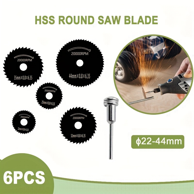 

6pcs Mini Hss Circular Saw Blade Rotary Tool Metal Cutter Power Tool Wood Cutting Discs Drill Mandrel Cutoff 22-44mm