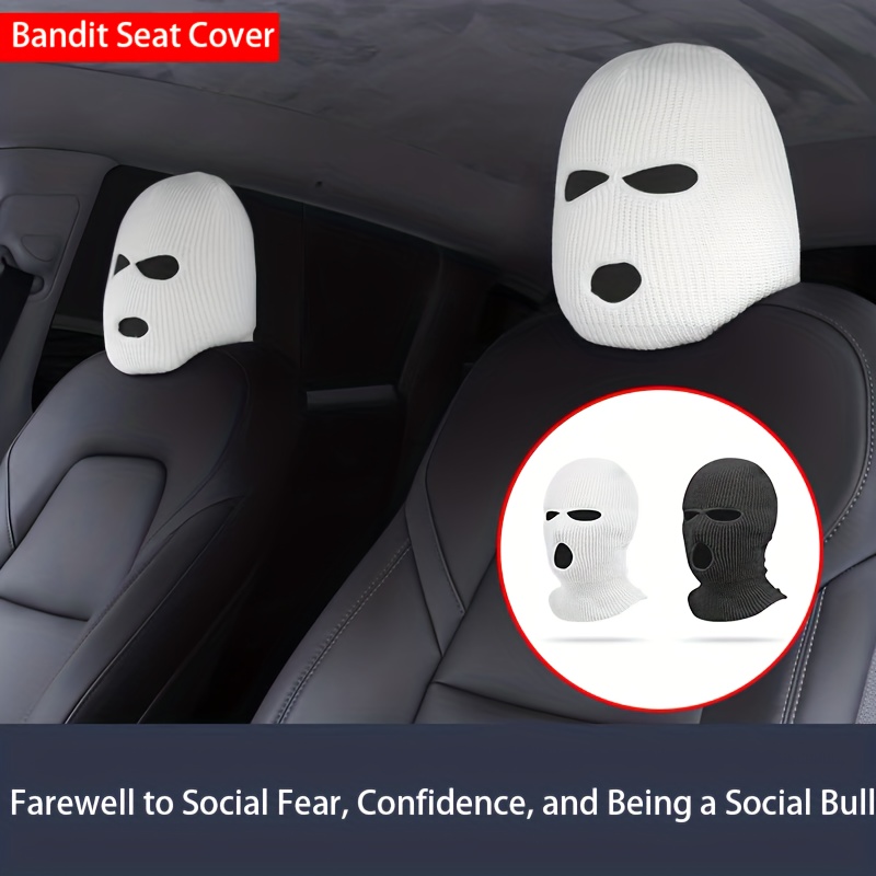 1pc cool funny polyester car seat headrest cover three hole mask pillowcase car interior decoration accessories warm mask headcover