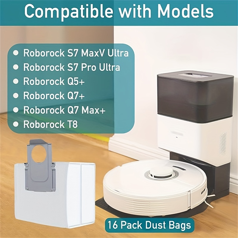  8 Pack Dust Bag Replacement for Roborock S8+/ S8 Pro Ultra/ S7 MaxV  Ultra/ S7 Pro Ultra/ Q7+/ Q7 Max+/ Q8 Max+/ Q5 Pro+/ Q5+ Vacuum Self-Empty  Dock, 3L Large Capacity