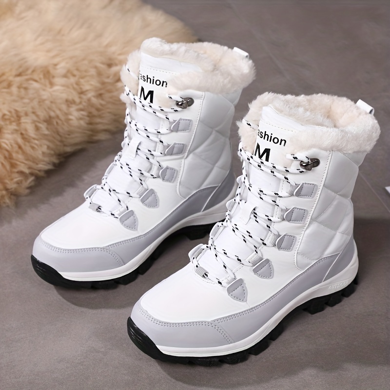 Solid Color Plush Round Toe Casual Sneakers, Women's Snow for Women Lace Up Fashion Mid Calf Warm Boots,Women Shoes Sneakers,Temu