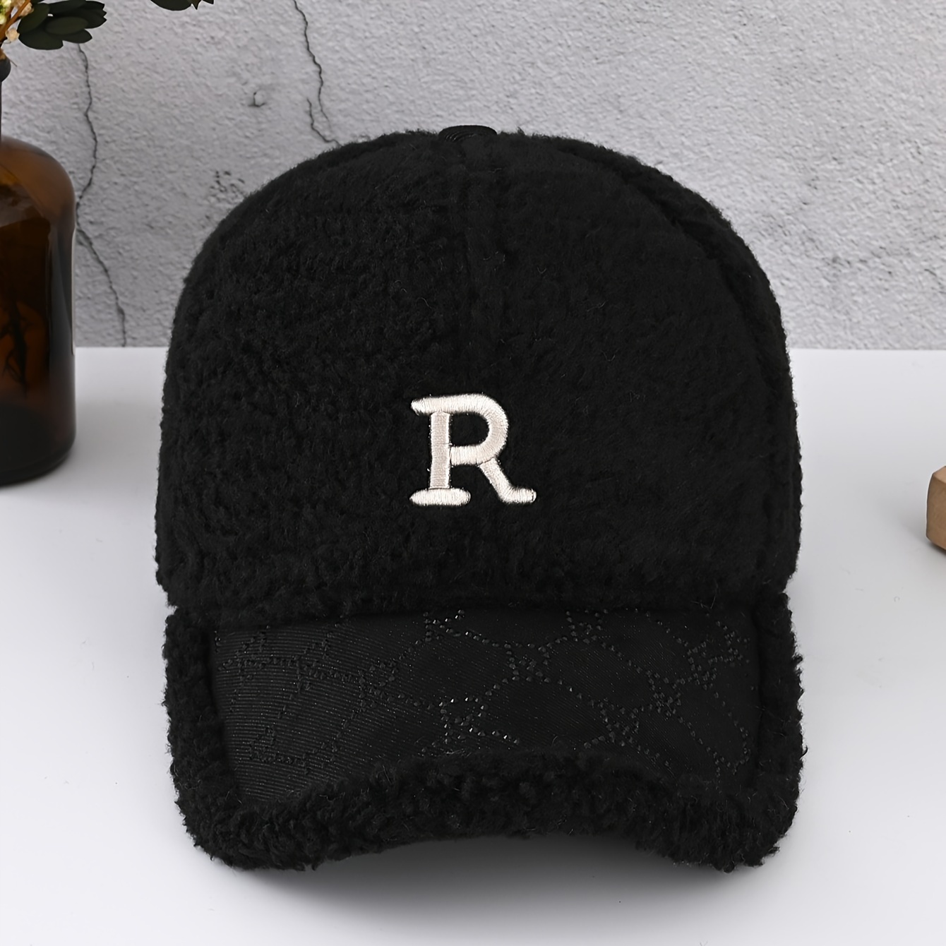 Classic Faux Fur Baseball Letter R Embroidery Warm Plush Dad Hat Breathable  Adjustable Winter Sun Hats For Women Outdoor - Temu