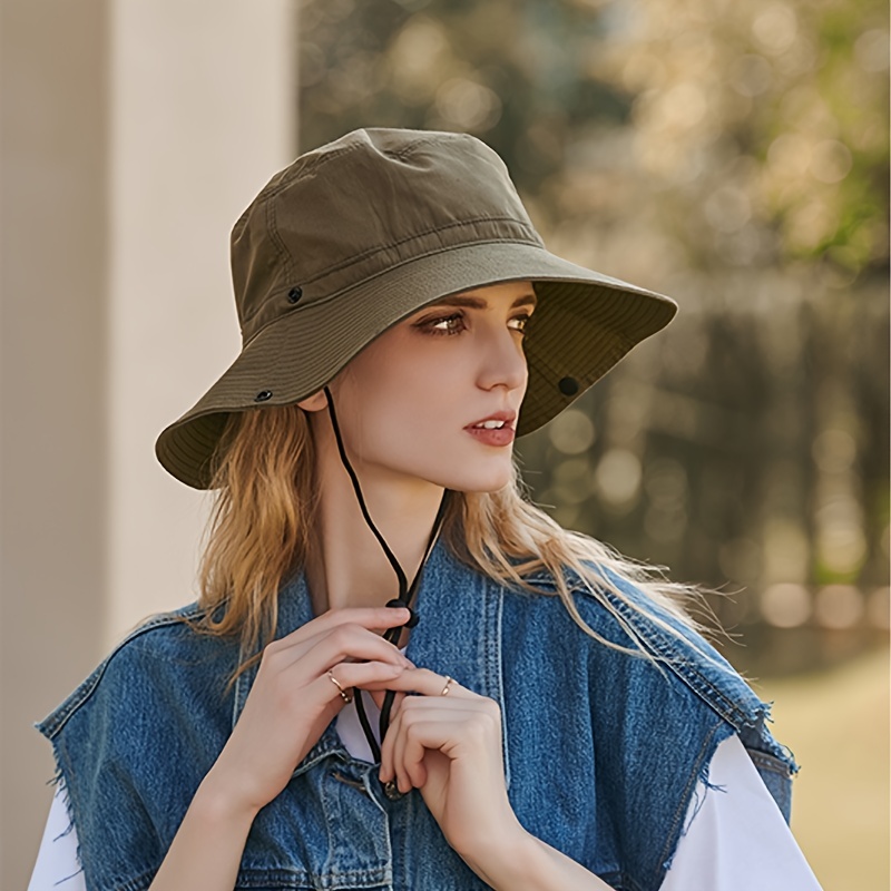 Solid Color Bucket Hat Sun Hat With Pull Rope Outdoor Casual Fishing Hat  For Women New Year Presents Valentine's Gifts