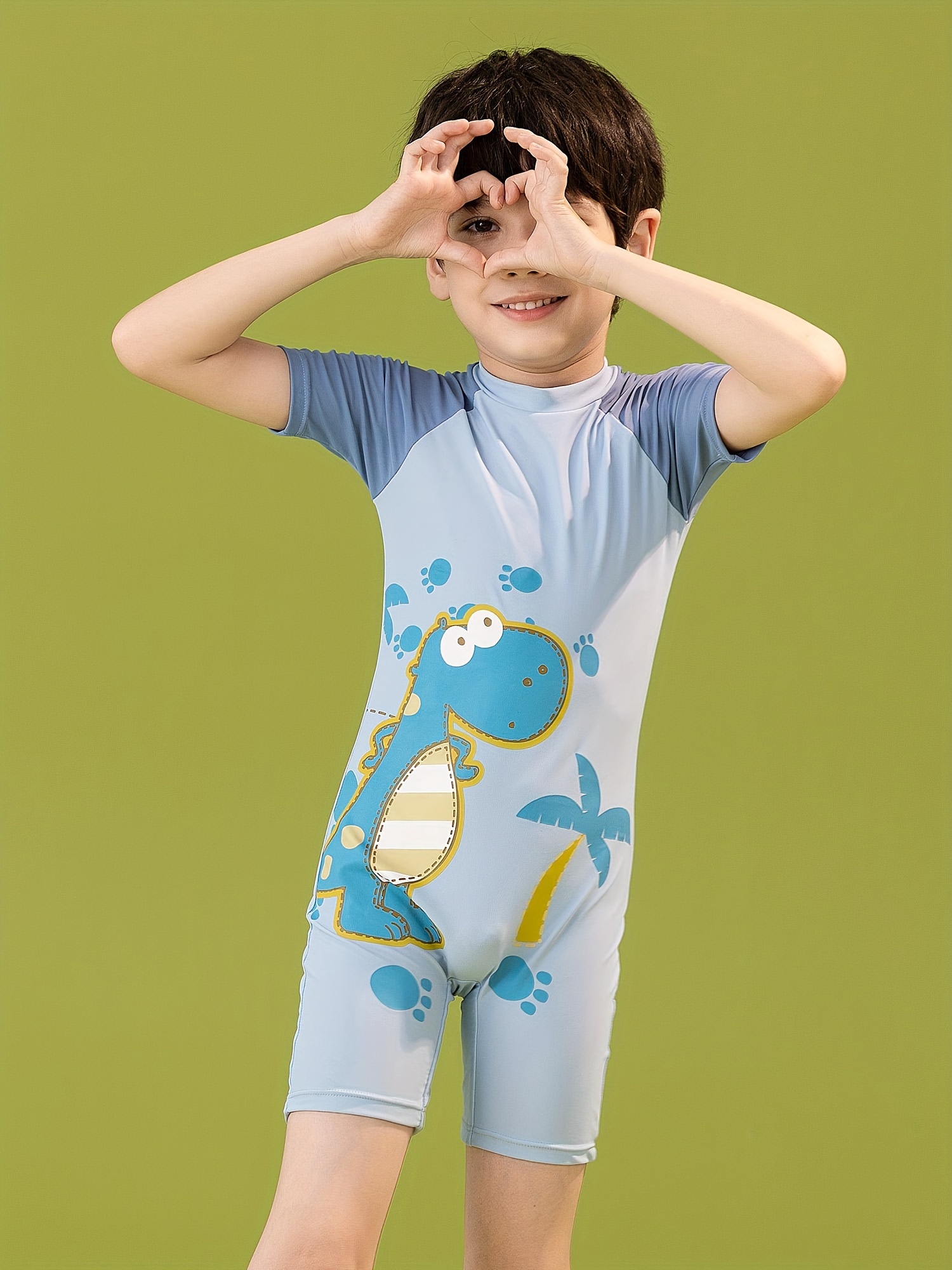 Toddler Boy Octopus Print Striped Zipper Short-sleeve Onepiece Swimsuit