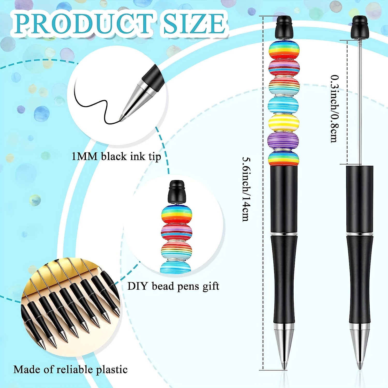  Plastic Beadable Pen Bead Ballpoint Pen Assorted Bead Pen  Shaft Black Ink Rollerball Pen with Extra Refills for Kids Students Office  School Supplies, 10 Colors (10) : Office Products