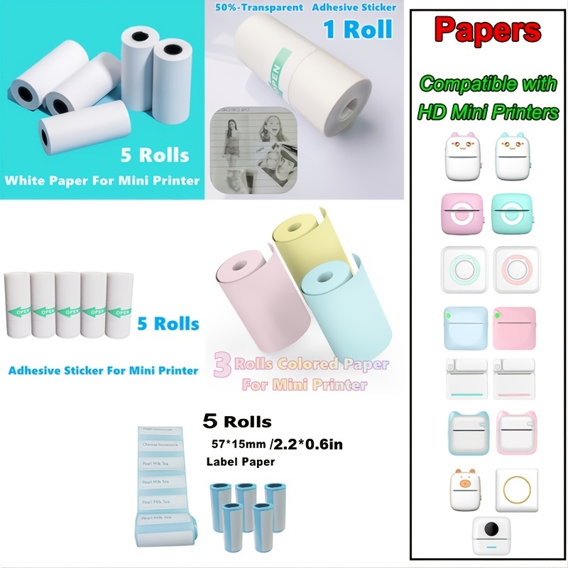 3 Rollos Papel Mini Impresora Térmica Rollo Colores Adhesivo - Temu