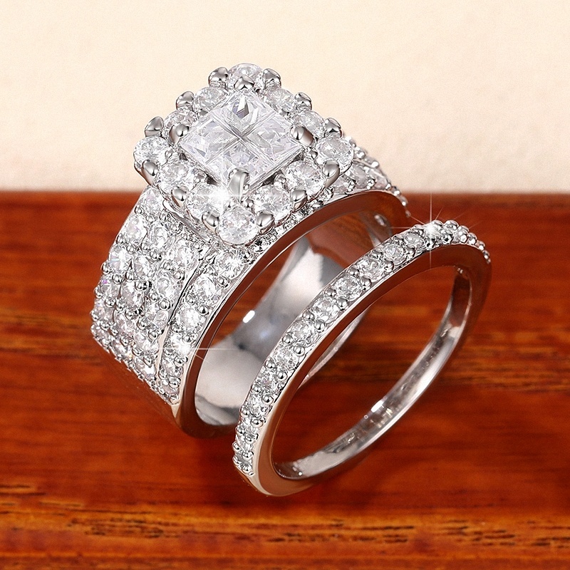 Conjunto Anillos Boda Mujer Anillo Compromiso Propuesta - Temu